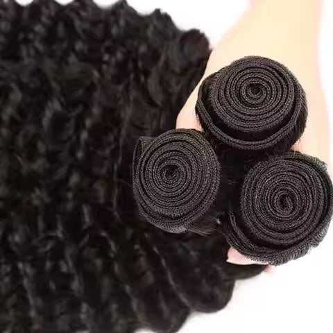 Virgin Cuticle Aligned Human Hair Bundles Deep Wave Hair Extension