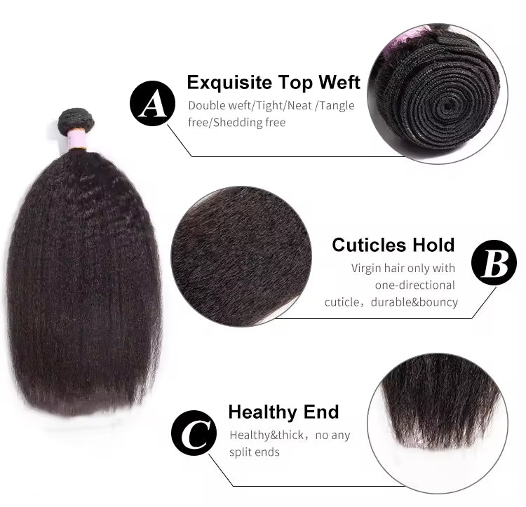 Virgin Cuticle Aligned Human Hair Bundles Kinky straight Human Hair Weave extensions