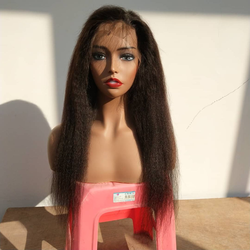 Kinky Straight 13x4 Transparent Lace Frontal Wig Wholesale, No Tangle, No Shedding, Can be Dyed Easily